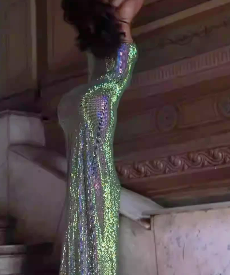 Gorgeous Spaghetti Straps Prom Dress Sequins Sheath Evening Dress C9436