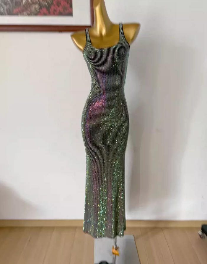 Gorgeous Spaghetti Straps Prom Dress Sequins Sheath Evening Dress C9436