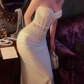 Robe de bal de princesse bustier à volants en satin long, robe de soirée C8117