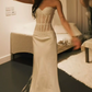 Robe de bal de princesse bustier à volants en satin long, robe de soirée C8117