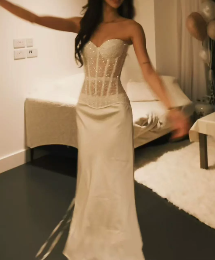 Robe de bal de princesse bustier à volants en satin long, robe de soirée C8117