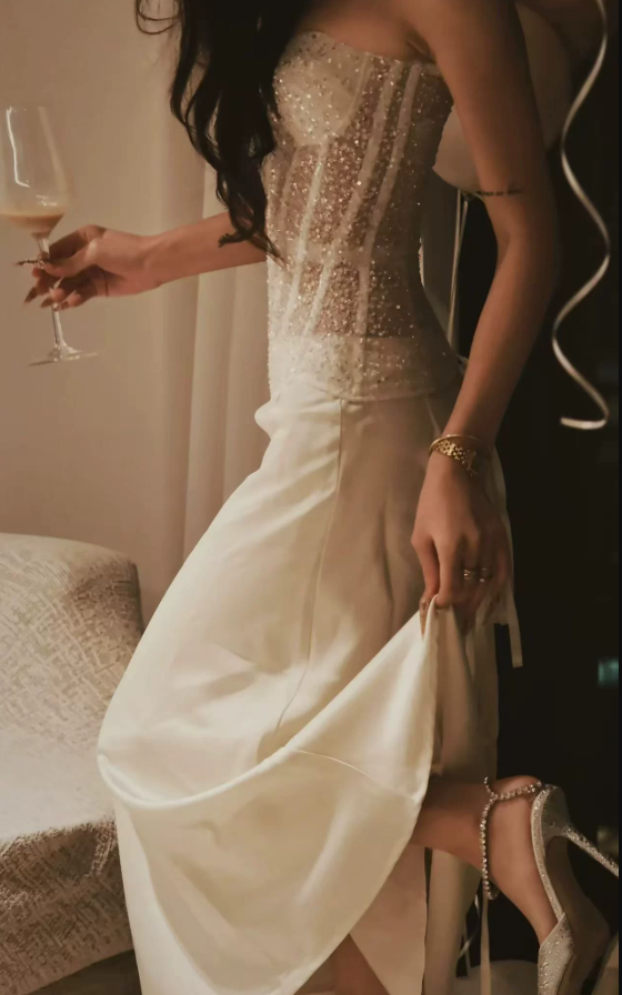 Robe de bal de princesse bustier à volants en satin long, robe de soirée C8117