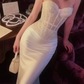 Robe de bal de princesse bustier à volants en satin long, robe de soirée C8117