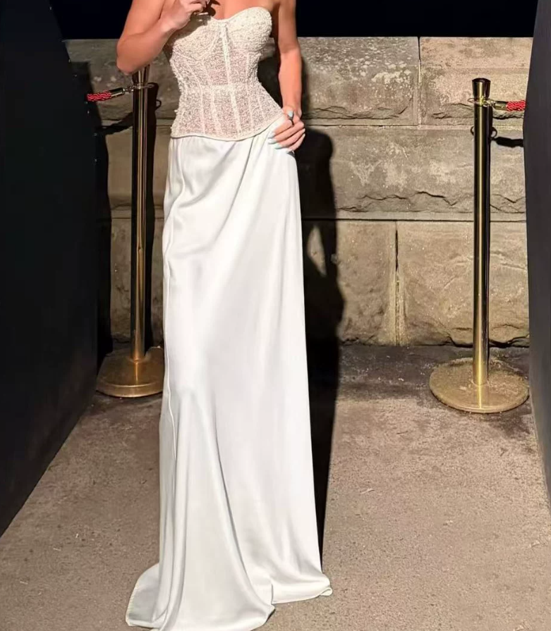 Robe de bal de princesse bustier à volants en satin long, robe de soirée C8117
