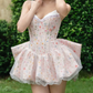Sweet Spaghetti Strap Homecoming Dress Bow Floral A-Line Party Dress C9438