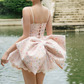 Sweet Spaghetti Strap Homecoming Dress Bow Floral A-Line Party Dress C9438