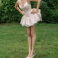 Sweet Spaghetti Strap Homecoming Dress Bow Floral A-Line Party Dress C9438