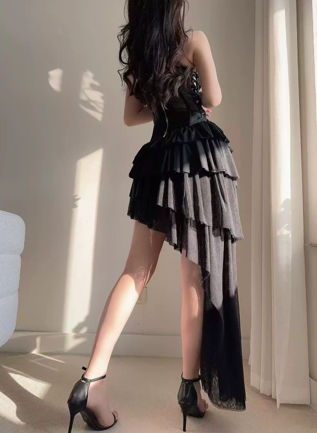 Mini robe de soirée en satin, sans bretelles, sans manches, ligne a, simple, C899