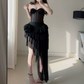 Mini robe de soirée en satin, sans bretelles, sans manches, ligne a, simple, C899