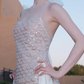 Luxurious Halter Neck Silver Prom Dress Sequins Sheath Evening Dress C9440