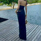 Sweet Halter Neck Floral Prom Dress Cutout Backless Sheath Evening Dress C9441