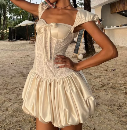 Adorable Square Neck White Homecoming Dress Lace A-Line Party Dress C9442