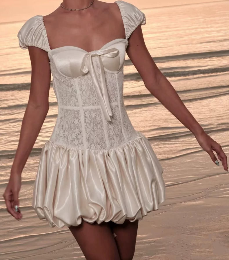 Adorable Square Neck White Homecoming Dress Lace A-Line Party Dress C9442