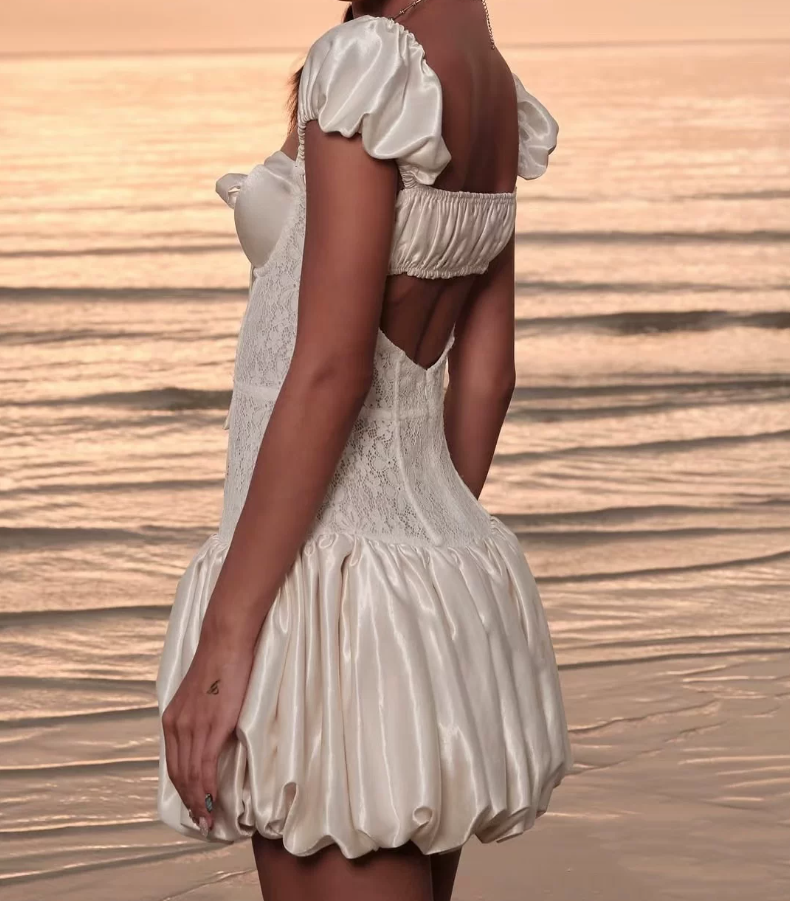 Adorable Square Neck White Homecoming Dress Lace A-Line Party Dress C9442