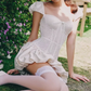 Adorable Square Neck White Homecoming Dress Lace A-Line Party Dress C9442