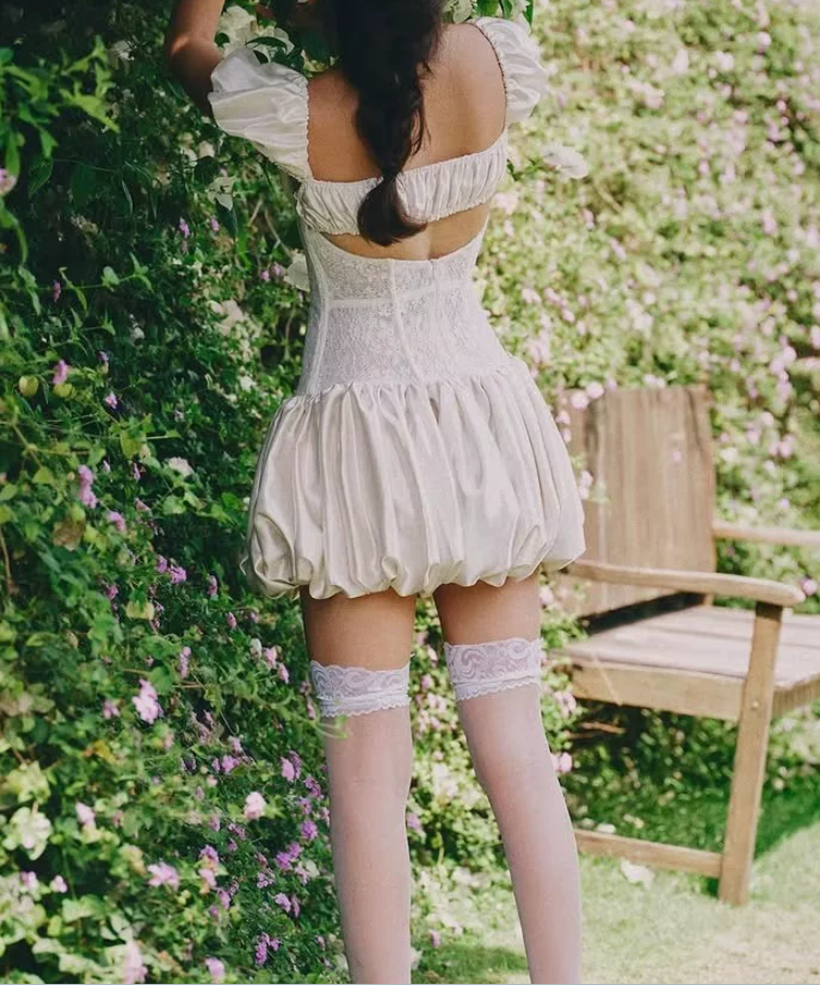 Adorable Square Neck White Homecoming Dress Lace A-Line Party Dress C9442