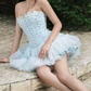 Cute Strapless Floral Homecoming Dress Tulle A-Line Party Dress C9443
