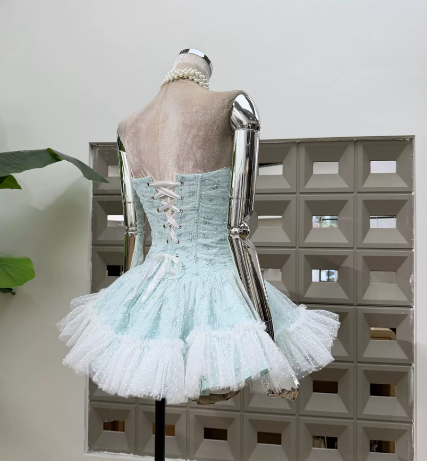 Cute Strapless Floral Homecoming Dress Tulle A-Line Party Dress C9443
