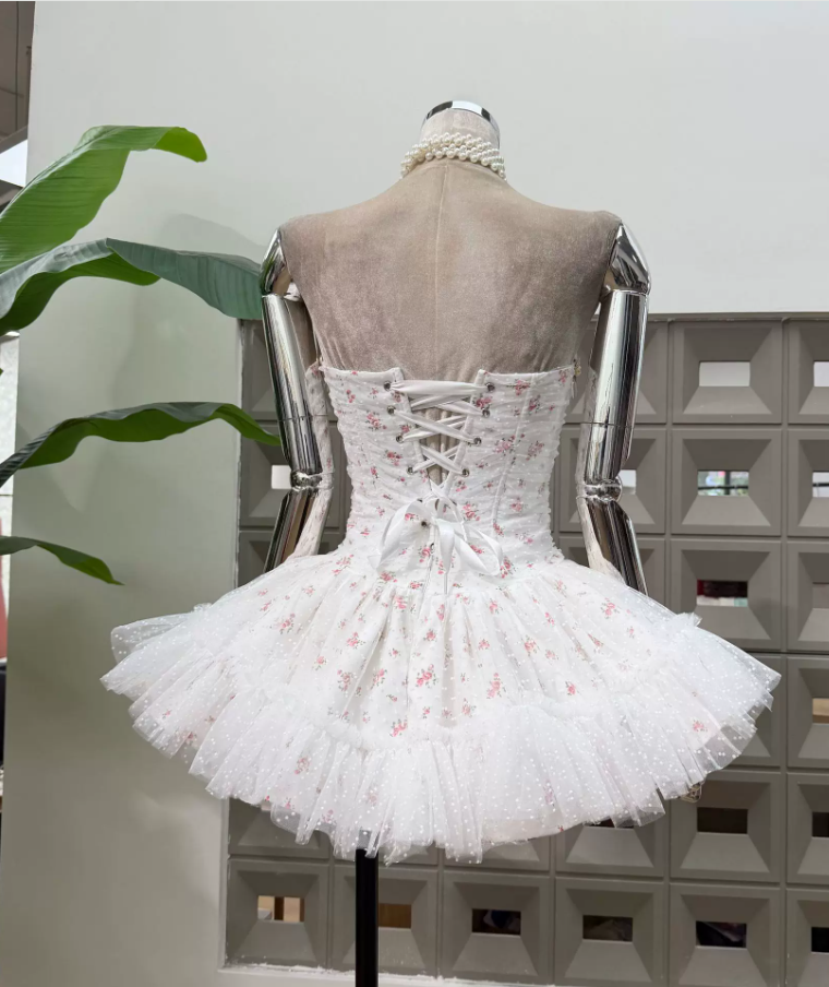 Cute Strapless Floral Homecoming Dress Tulle A-Line Party Dress C9443