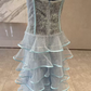 Fascinating Strapless Tiered Prom Dress Blue Lace A-Line Evening Dress C9444