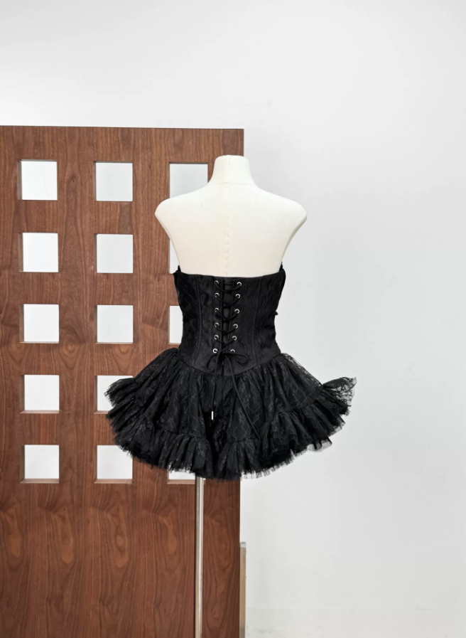 Trendy Strapless Bow Homecoming Dress Lace Tulle A-Line Party Dress C9446