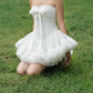 Trendy Strapless Bow Homecoming Dress Lace Tulle A-Line Party Dress C9446