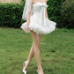 Trendy Strapless Bow Homecoming Dress Lace Tulle A-Line Party Dress C9446