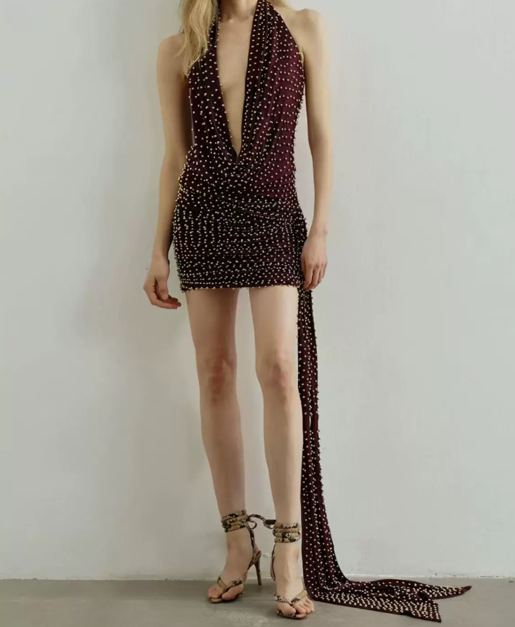 Sexy Draped Collar Homecoming Dress Beads Sheath Party Dress C9448