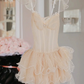 Unique Spaghetti Strap Beige Homecoming Dress Polka Dots Tiered A-Line Party Dress C9449