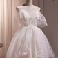 Robe de bal modeste, épaules dénudées, en Tulle blanc, tenues d'anniversaire, robe de soirée, C944