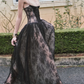 Chic Spaghetti Strap Black Prom Dress Lace Sequins A-Line Evening Dress C9450