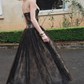 Chic Spaghetti Strap Black Prom Dress Lace Sequins A-Line Evening Dress C9450