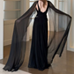 Flowy Halter Neck Prom Dress Black A-Line Evening Dress C9452