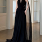 Flowy Halter Neck Prom Dress Black A-Line Evening Dress C9452