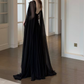 Flowy Halter Neck Prom Dress Black A-Line Evening Dress C9452