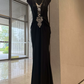 Glam Halter Neck Black Prom Dress Beading Mermaid Evening Dress C9453