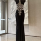 Glam Halter Neck Black Prom Dress Beading Mermaid Evening Dress C9453