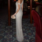 Shiny Off-Shoulder Silver Prom Dress Cutout Sequins Sheath Evening Dress C9454