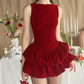 Trendy Boat Collar Homecoming Dress Velvet Tiered A-Line Party Dress C9456