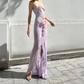 Elegant Strapless Purple Slit Prom Dress Cutout Floral Mermaid Evening Dress C9458