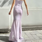 Elegant Strapless Purple Slit Prom Dress Cutout Floral Mermaid Evening Dress C9458
