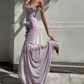 Elegant Strapless Purple Slit Prom Dress Cutout Floral Mermaid Evening Dress C9458