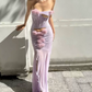 Elegant Strapless Purple Slit Prom Dress Cutout Floral Mermaid Evening Dress C9458