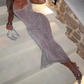 Classical Spaghetti Strap Silver Prom Dress Sequins Mermaid Evening Dress C9459