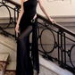 Attractive One Shoulder Prom Dress Black Cutout Mermaid Evening Dress C9460