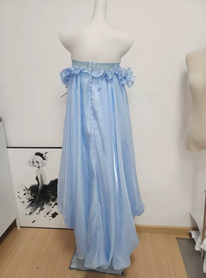 Playful Off-Shoulder Ruffles Prom Dress Lace Satin A-Line Evening Dress C9461
