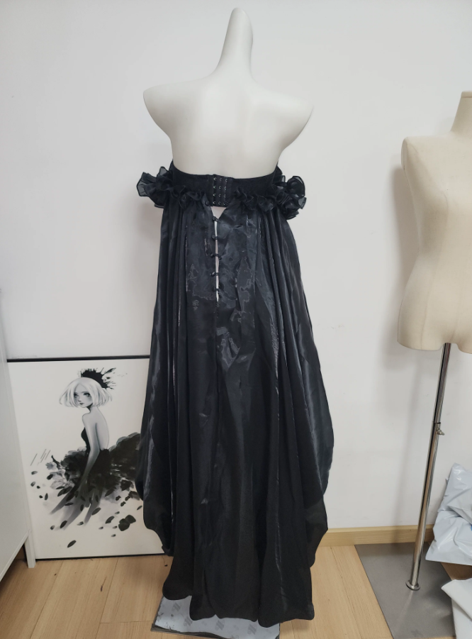 Playful Off-Shoulder Ruffles Prom Dress Lace Satin A-Line Evening Dress C9461