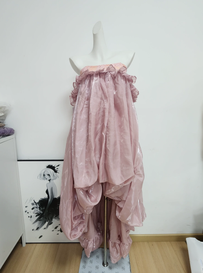 Playful Off-Shoulder Ruffles Prom Dress Lace Satin A-Line Evening Dress C9461