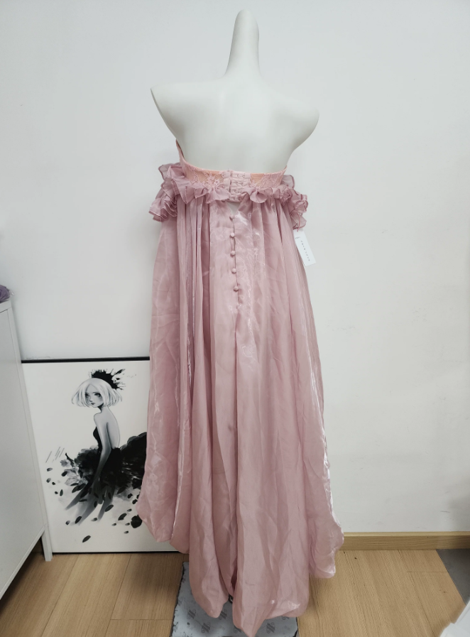 Playful Off-Shoulder Ruffles Prom Dress Lace Satin A-Line Evening Dress C9461