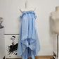 Playful Off-Shoulder Ruffles Prom Dress Lace Satin A-Line Evening Dress C9461
